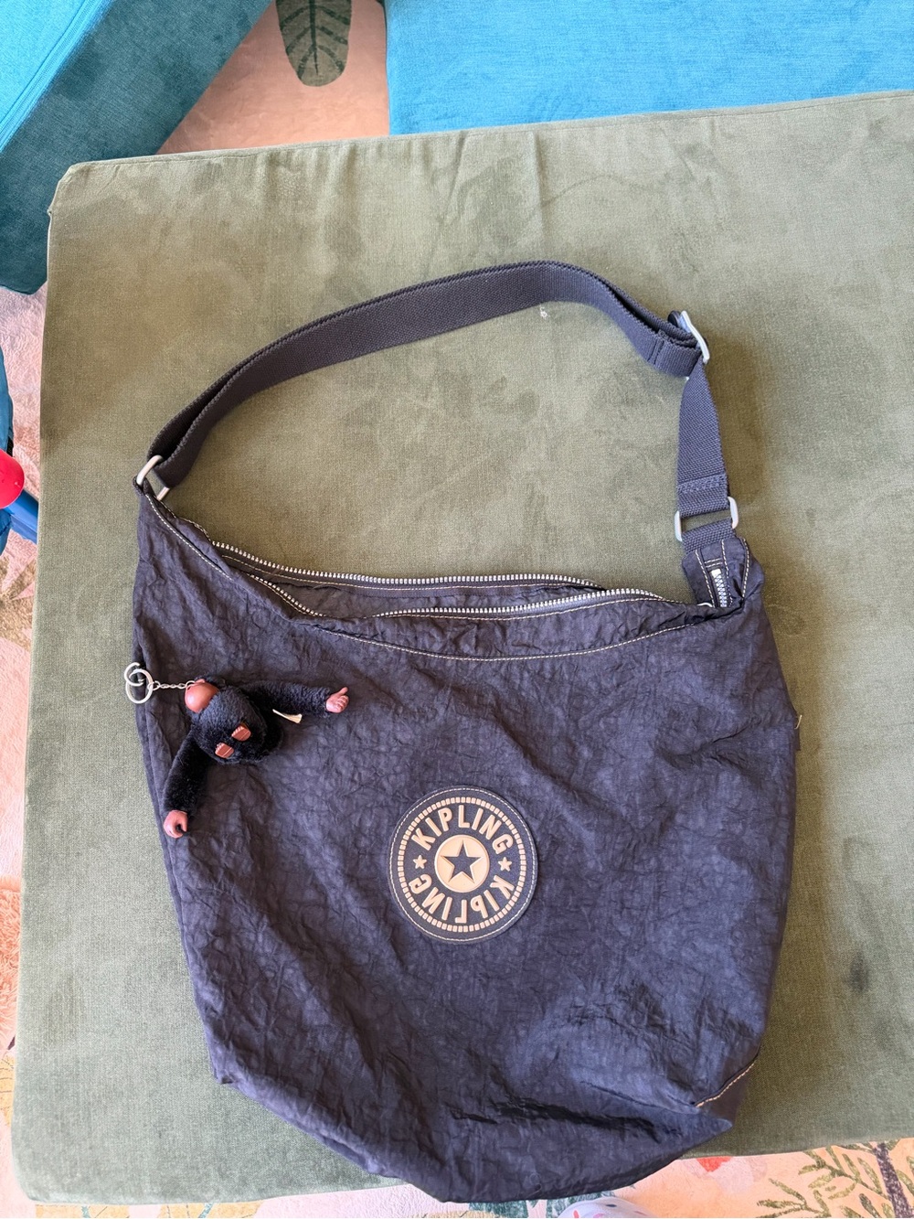 Kipling Black Crossbody with Logo Patch and Monkey Charm